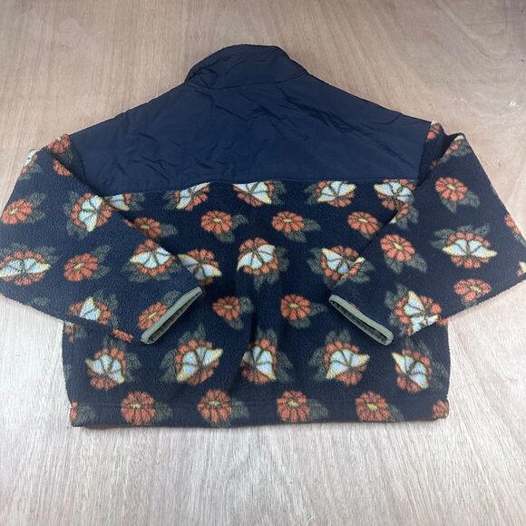 PacSun Floral Fleece Pullover 🌸 XS Black Orange Cozy Snap Collar Fall Vibes - Picture 2 of 5